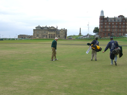 Paul contemplates approach shot on 18th at St. Andrews