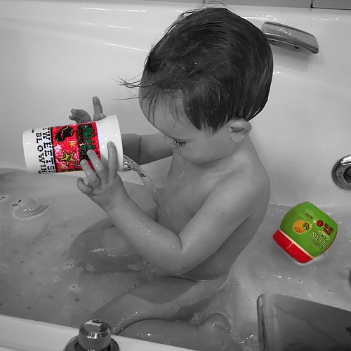 Bath time with Tweetsie Railroad cup.